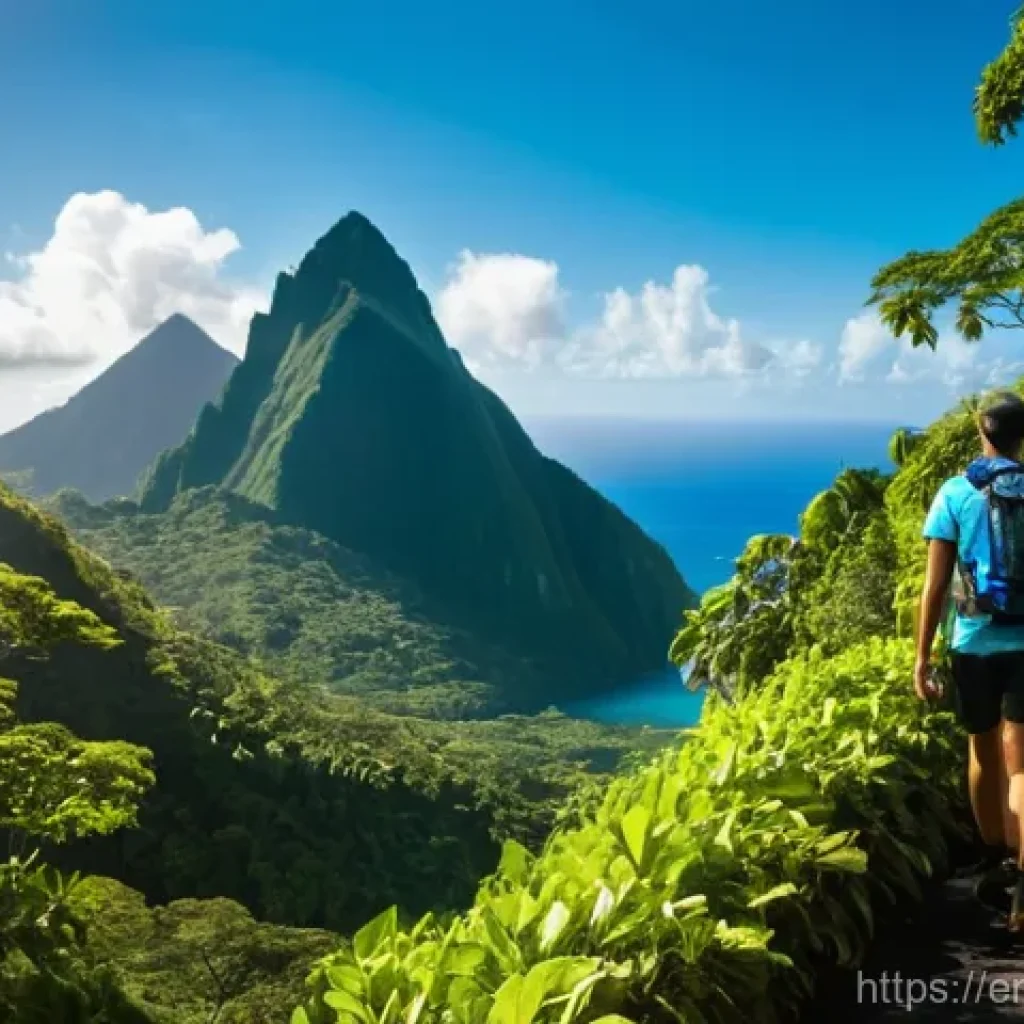 세인트루시아 vs 바베이도스 여행 비교 - **St. Lucia - Pitons Adventure Vista:**
    "A male and female hiker, both in their late 20s, wearin...