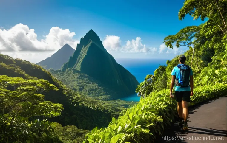 세인트루시아 vs 바베이도스 여행 비교 - **St. Lucia - Pitons Adventure Vista:**
    "A male and female hiker, both in their late 20s, wearin...