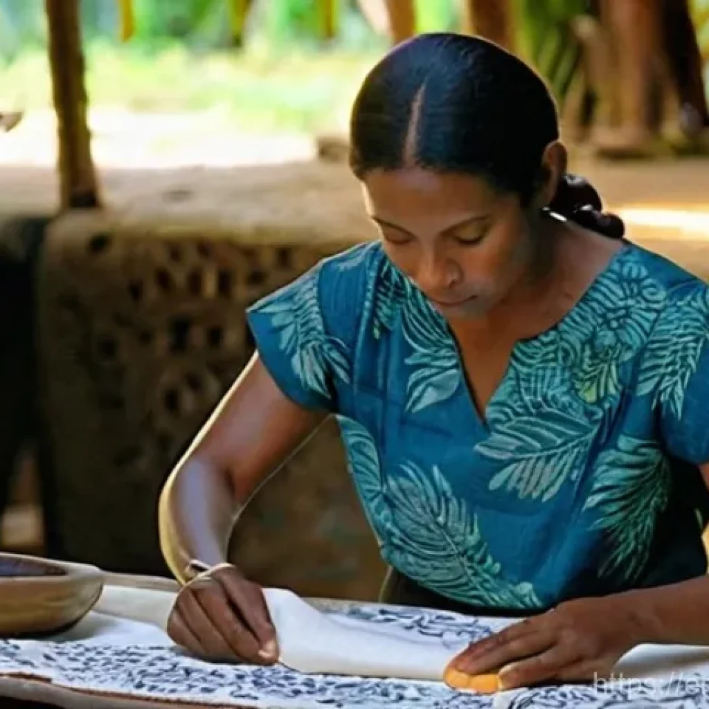 세인트루시아 기념품 추천 - **Prompt 1: St. Lucian Artisan at Work with Batik and Wood Carvings**
    "A skilled St. Lucian arti...