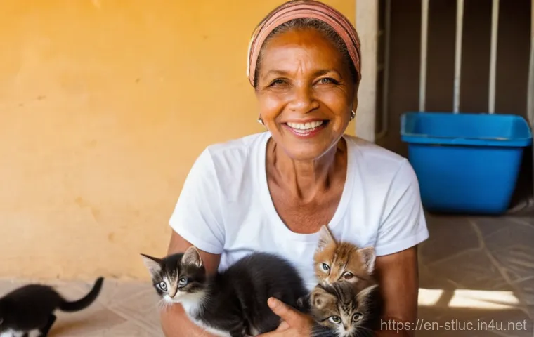 세인트루시아에서의 동물 보호 - **Stray Dog in a Bustling St. Lucian Market:** A medium-sized, scruffy terrier mix dog with light br...
