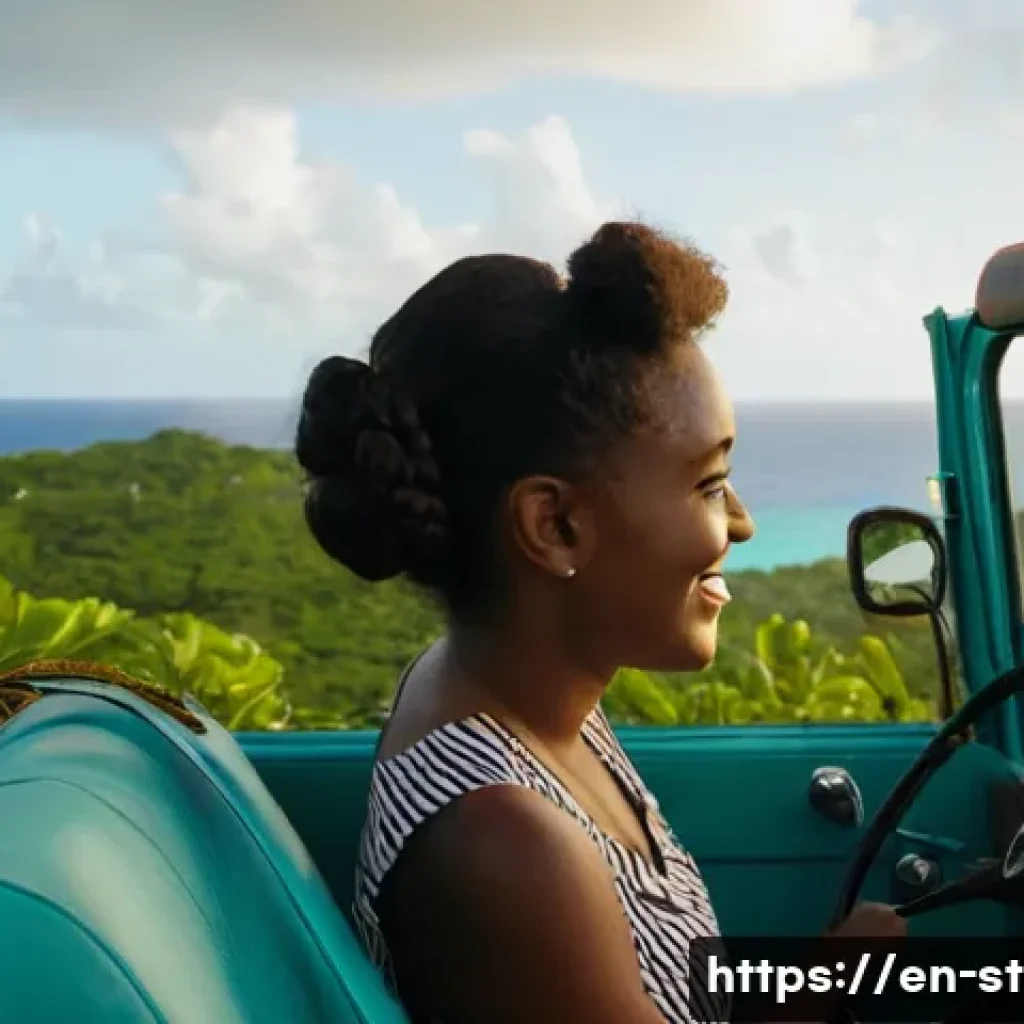 세인트루시아의 라디오 채널 - **Prompt Title: Coastal Drive with Island Rhythms**
    **Image Prompt:** A 25-year-old woman with w...