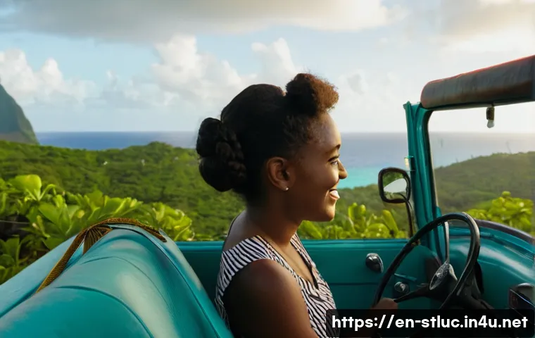 세인트루시아의 라디오 채널 - **Prompt Title: Coastal Drive with Island Rhythms**
    **Image Prompt:** A 25-year-old woman with w...