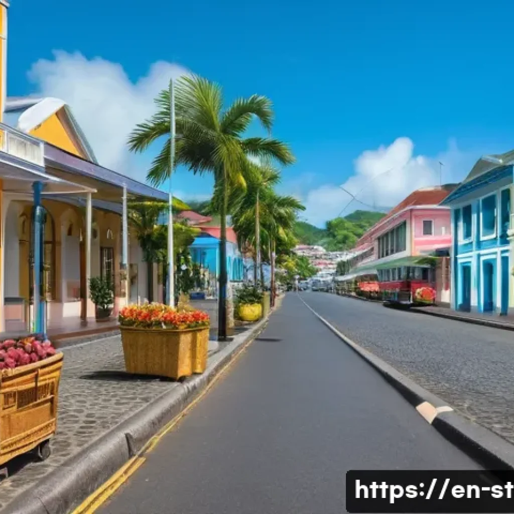 세인트루시아 영국 식민지 시대 - A vibrant street scene in Castries, Saint Lucia, showcasing British colonial-era architecture with p...