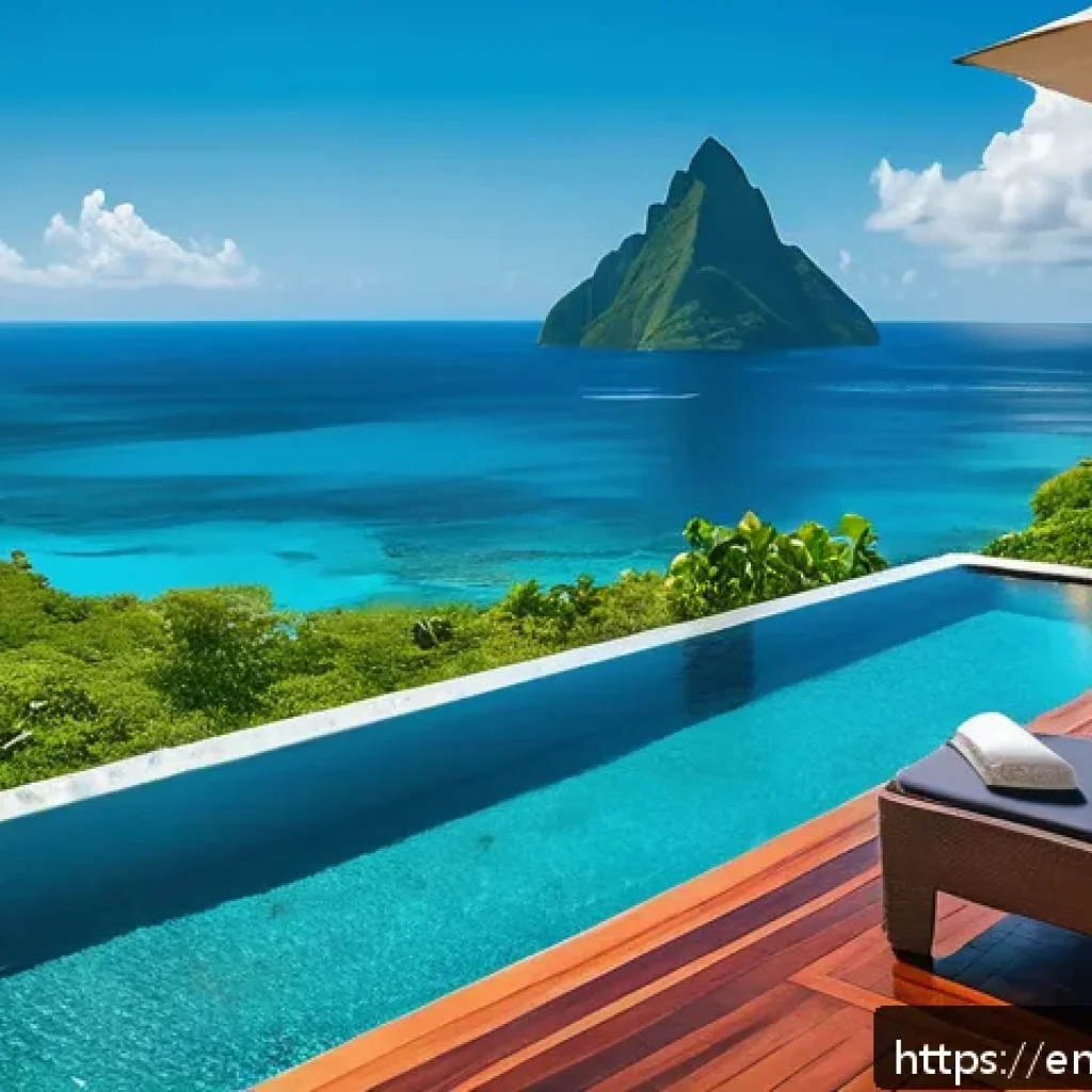 세인트루시아 숙소 추천 - A luxurious oceanfront villa in Saint Lucia at sunrise, featuring a private infinity pool overlookin...