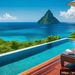 세인트루시아 숙소 추천 - A luxurious oceanfront villa in Saint Lucia at sunrise, featuring a private infinity pool overlookin...